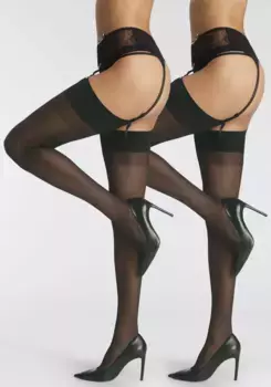 Чулки на подтяжках LASCANA (упаковка 2 пары), со швом, черный