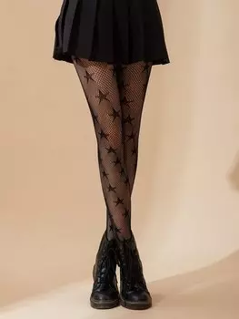 Чулки в сетку с узором «звезды», черный цвет