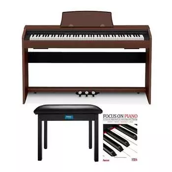 Цифровое домашнее пианино Casio PX-770BN Privia (коричневое) со скамьей для клавиатуры Knox Gear и комплектом учебников Casio PX-770BN Privia Digital Home Piano with Keyboard Bench and Learning Book