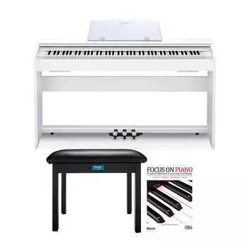 Цифровое домашнее пианино Casio PX-770WE Privia (белое) с подставкой для клавиатуры Knox Gear (черное) и набором обучающих книг Casio PX-770WE Privia Digital Home Piano with Keyboard Bench and Learning Book