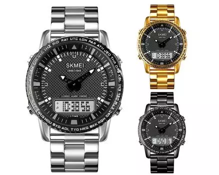 Цифровые и аналоговые часы с большим дисплеем и двойным временем Skmei, серебро