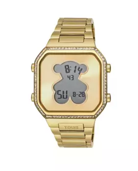 Цифровые женские часы D-Bear из золотой стали IPG и цирконов Tous, золотой