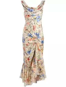 Cinq A Sept платье Ciara с принтом Painted Garden, нейтральный цвет