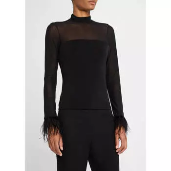 Cinq a Sept Женский топ шантиль с отделкой из перьев, черный