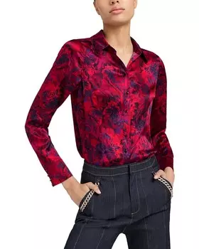 Cinq Sept Marbled Peonies Petra Шелковый топ, красный