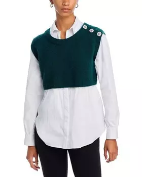 Cinq Sept Пуловер смешанной техники Alden, зеленый