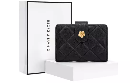 CinvaiKrose Сумка-клатч Simvay Clos из коровьей кожи с синтетической кожей, с зажимом для монет и карт, обычная, женская, черная/бежевая