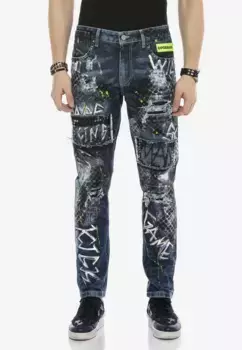 Cipo & Baxx Удобные джинсы с брызгами краски и заклепками, цвет Blau-Mehrfarbig