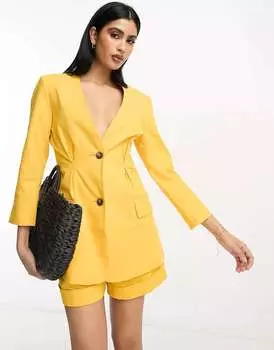 Цитрусовый льняной пиджак без воротника ASOS