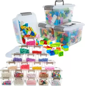 Citylife 20 упаковок 0,18 QT пластиковых органайзеров для рукоделия и 4 упаковки 5,3 QT контейнеров для хранения с крышками и серой ручкой Штабелируемые контейнеры для хранения вещей для организации вещей ITYLIFE CITYLIFE, Grey