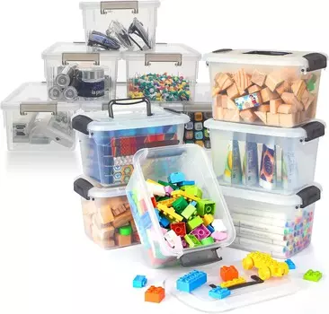 Citylife, 4 упаковки, контейнеры для хранения с крышками по 5,3 QT и небольшие контейнеры для хранения Citylife, 1,3 QT, 6 шт., пластиковый контейнер для хранения, штабелируемая коробка с крышками для организации вещей ITYLIFE CITYLIFE, Transpar...