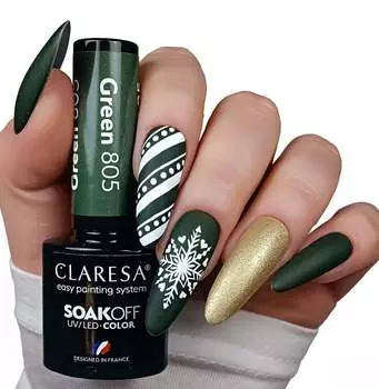 Claresa Green 805 Hybrid Nail Polish Hybrid Dark Green Puderek