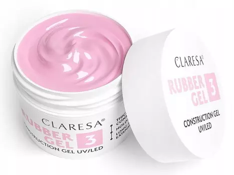 Claresa, Rubber Gel 3, Наращивающий гель для наращивания ногтей, средний холодный розовый, 90г