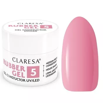 Claresa Rubber Gel 5, Наращивающий гель для наращивания ногтей, средний розовый, фиолетовый, 90г