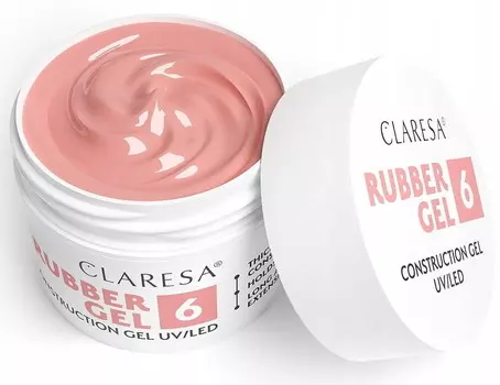Claresa Rubber Gel 6, Наращивающий гель для наращивания ногтей, средний теплый розовый с оттенком бежевого, 45г