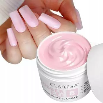 Claresa Rubber Gel 8 Строительный гель с тиксотропией молочно-розовый 45 г Puderek