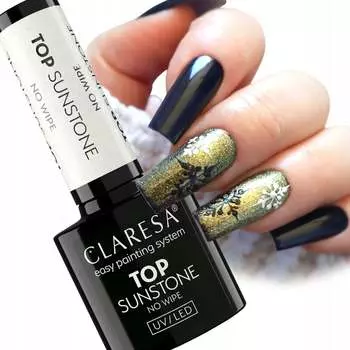 Claresa Top No Wipe Sunstone Hybrid Top Gold Glitter Tafla 5 G Puderek