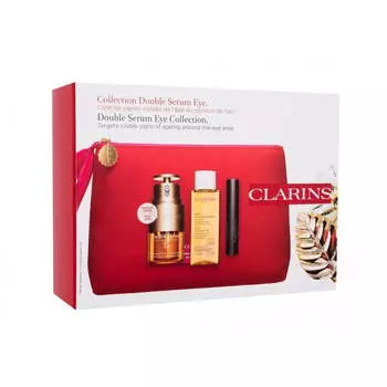 Clarins Набор Double Serum Eye Collection сыворотка для глаз Double Serum Eye 20мл + очищающее масло для лица Total Cleansing Oil 50мл + тушь для ресниц Mini Supra Lift &amp; Curl Mascara 8мл + косметичка
