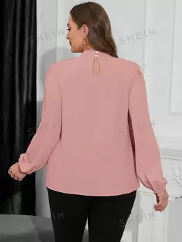 Clasi Большие размеры женские летние/весенние рубашки с воротником-фонариком, однотонный цвет Shein, розовый