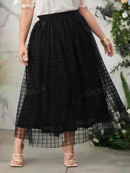 Clasi Юбка больших размеров, прозрачная ткань, накладной стиль Shein, черный