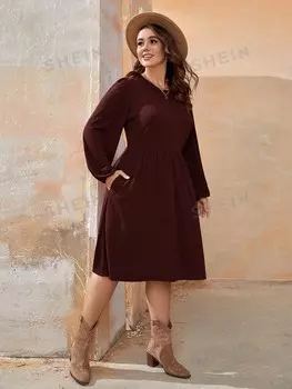 Clasi, Комплект с юбкой больших размеров, Однотонный, украшен потайными карманами Shein, белый/бордовый