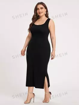 Clasi, Комплект с юбкой больших размеров, разрез по низу, Однотонный Shein, черный