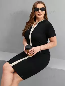 Clasi Летнее черное летнее платье больших размеров с цветными блоками и короткими рукавами Shein, мультиколор