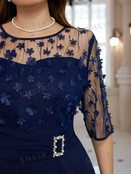 Clasi Модное вечернее платье больших размеров в сетку Shein, темно-синий