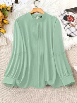 Clasi Однотонные рубашки с длинным рукавом для женщин больших размеров Shein, зеленый