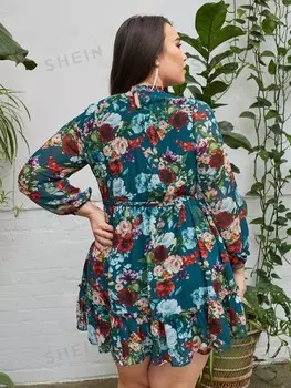 Clasi Платье больших размеров, цветочный узор, оборки Shein, мультиколор