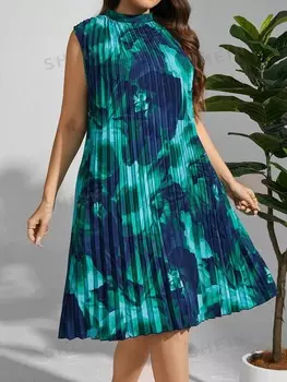 Clasi Платье больших размеров с цветочным принтом, глубоким вырезом, складками Shein, мультиколор