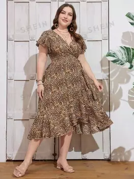 Clasi Платье больших размеров в курортном стиле с цветочным принтом и рюшами по подолу Shein, мультиколор