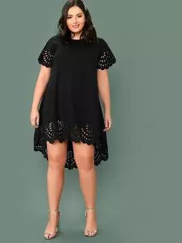 Clasi Платье больших размеров, закругленные края, ажурный узор, ажурный подол Shein, черный