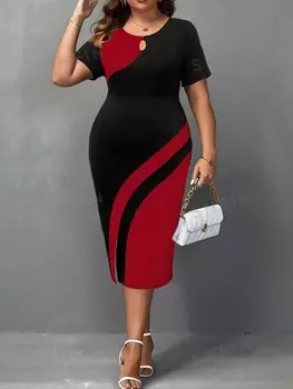 Clasi Plus Летнее Облегающее платье с цветными блоками и вырезом под горло Shein, мультиколор