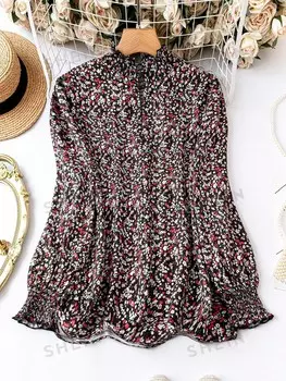 Clasi Plus Маленькая блузка с цветочным принтом Расклешенные рукава Shein, мультиколор