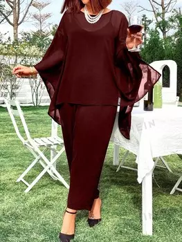 Clasi Плюс размер, однотонная рубашка и брюки с рукавами «летучая мышь» больших размеров для весны и лета Shein, белый/бордовый