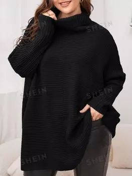 Clasi Plus Водолазка, Свитер с рукавами «летучая мышь» Shein, черный