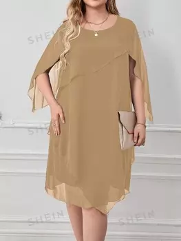 Clasi Простое платье больших размеров с рукавами-накидкой Shein, хаки