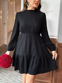 Clasi простое платье больших размеров с рукавами-фонариками Shein, черный