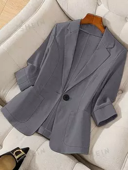 Clasi, Простой пиджак, длинные рукава, воротник, карманы, пуговицы Shein, серый