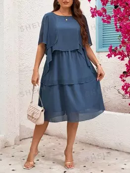 Clasi Роскошное шифоновое платье с многослойными прозрачными рукавами Shein, пастельно-синий