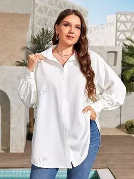 Clasi Рубашка больших размеров, заниженная линия плеча, слоновьи рукава Shein, белый