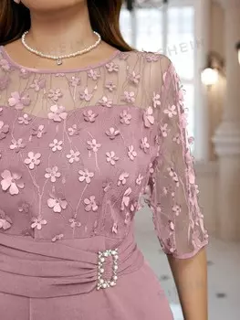 Clasi Вечернее платье, модная, сетчатая рубашка, декорированная для полных людей Shein, розовый