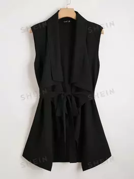 Clasi Женская куртка без рукавов больших размеров с поясом Shein, черный