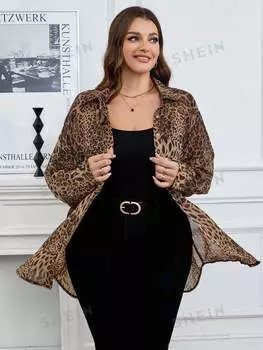 Clasi Женская летняя рубашка больших размеров с длинными рукавами и леопардовым принтом Shein, мультиколор