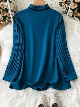 Clasi: Женские повседневные рубашки больших размеров на шнуровке с пуговицами Shein, индиго/сине-зеленый