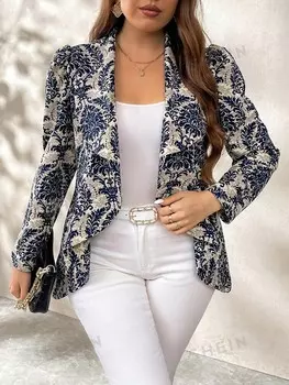 Clasi Женский пиджак больших размеров Для ношения на улице с роскошью и изометрический Распечатайте выкройки на осень Shein, мультиколор