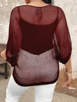 Clasi Женский простой однотонный повседневный кардиган больших размеров, свитер больших размеров Shein, белый/бордовый