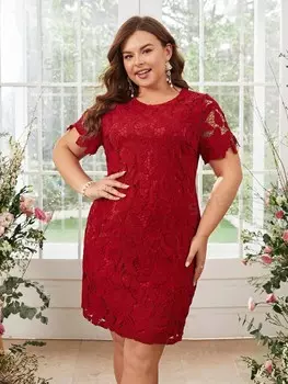 Clasi Женское Облегающее кружевное платье больших размеров Shein, красный