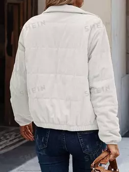 Clasi Женское пальто, длинные рукава, на подкладке, однотонный цвет, простой дизайн. Для ежедневного использования Shein, белый